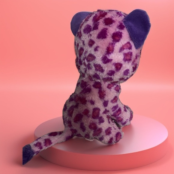 TY Beanie Boos Glamour The Leopard Pink & Purple 9” Beanie Plush Glitter Eyes. - Picture 8 of 11